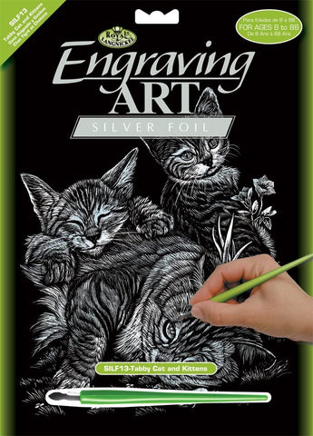 Royal Brush Engraving Art Silver Foil Tabby Cat & Kitten