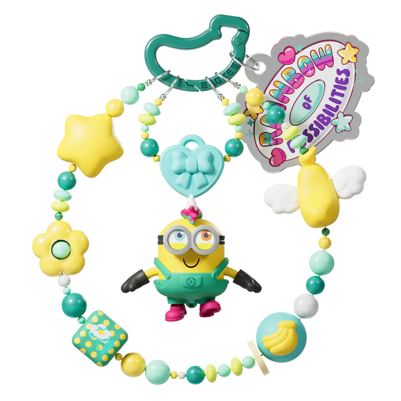 Colorful phone charm strap with attached Minion figure.