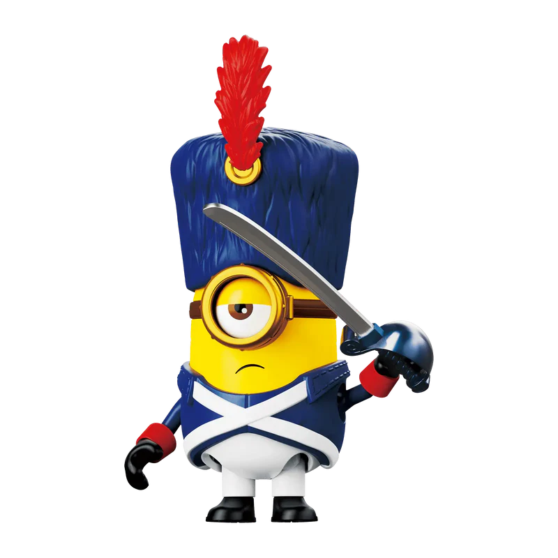 Minion figure in a French military uniform with a red feather and sword.