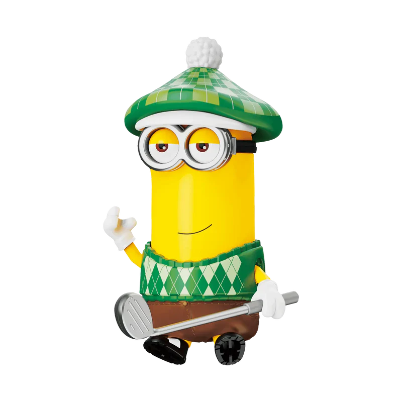 Yellow Minion Figure dressed as golfer.