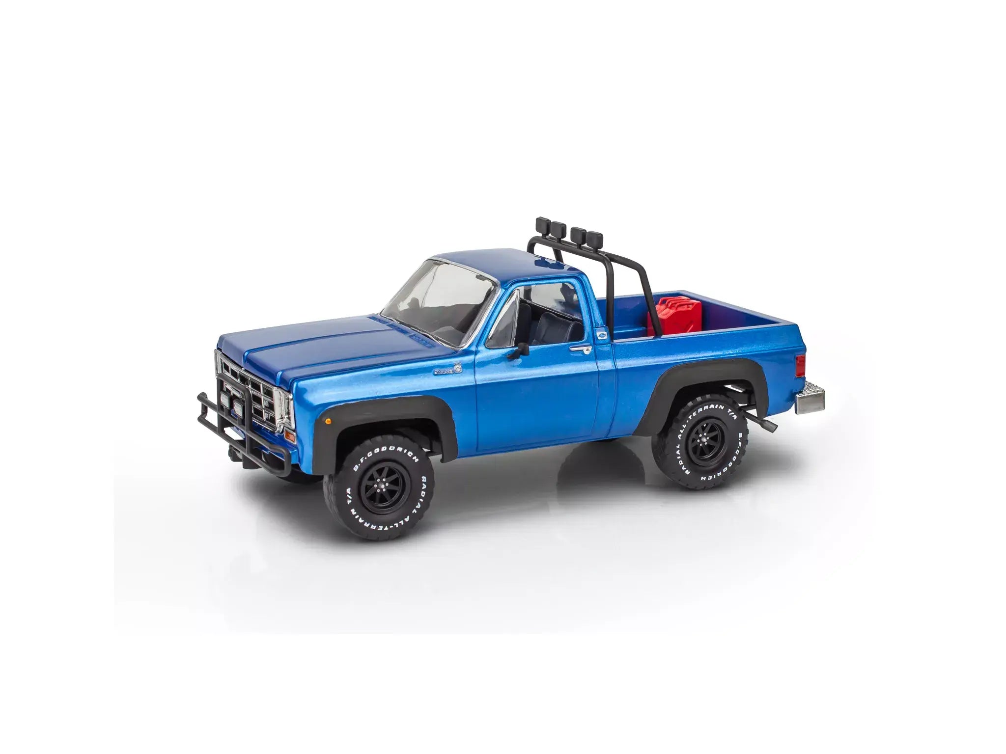Model of a blue pickup truck on a white background