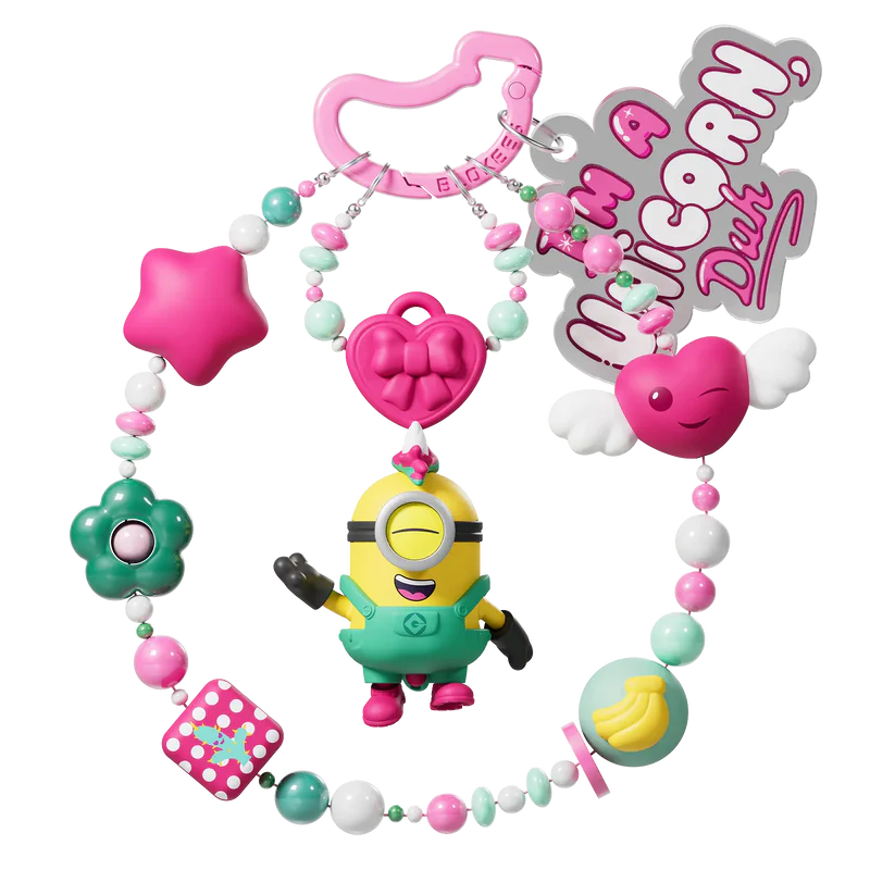 Colorful phone charm strap with attached Minion figure.