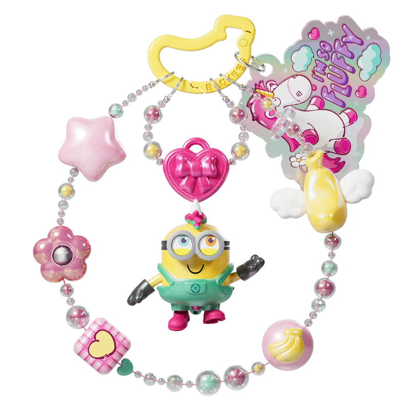 Colorful phone charm strap with attached Minion figure.
