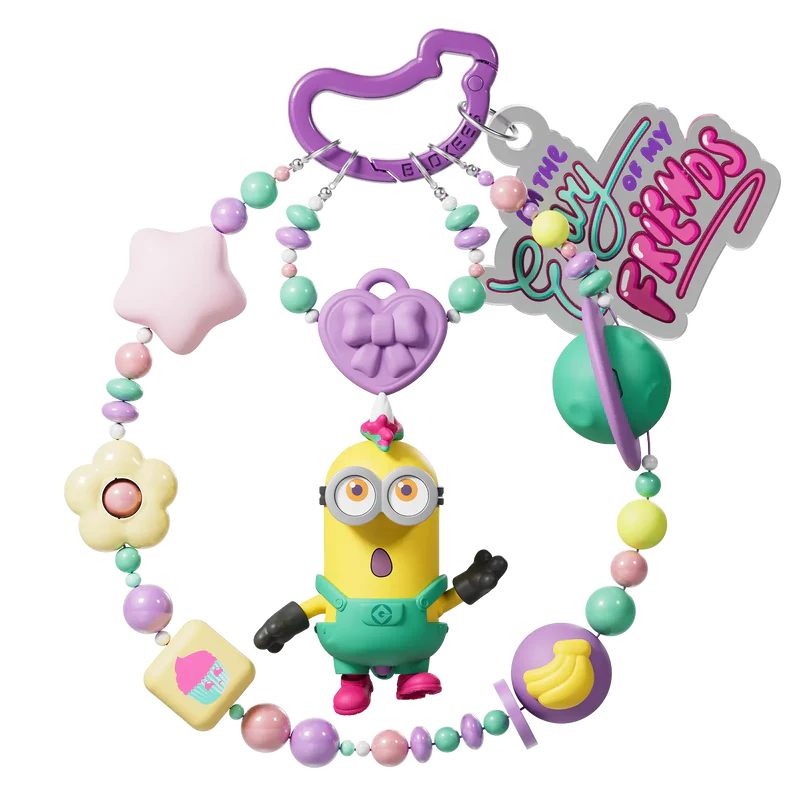 Colorful phone charm strap with attached Minion figure.