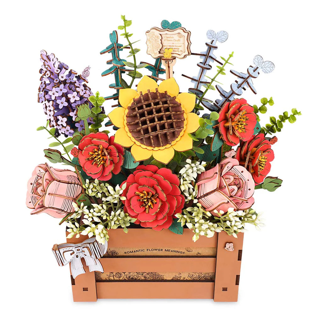 Colorful bouquet of wooden flowers