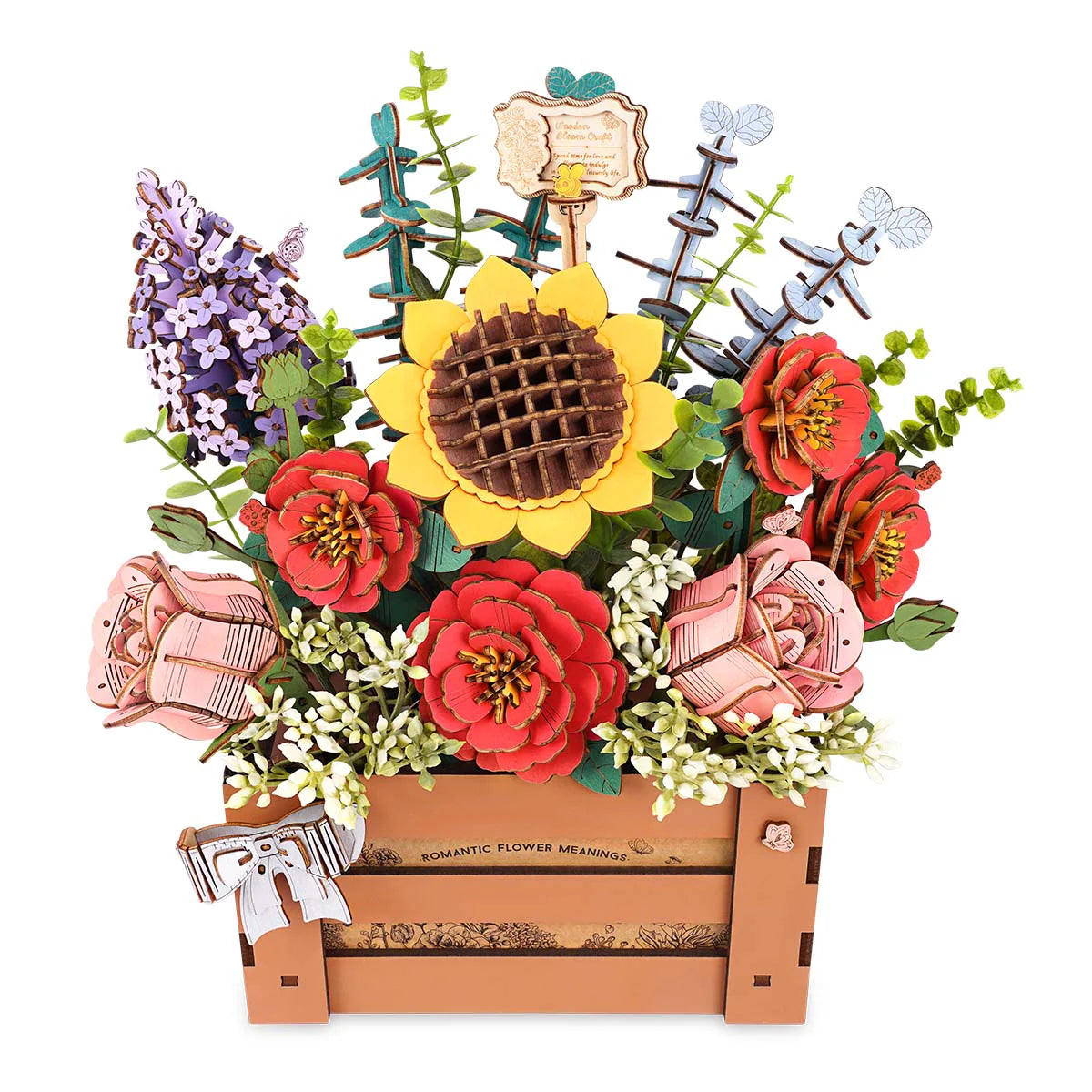 Colorful bouquet of wooden flowers