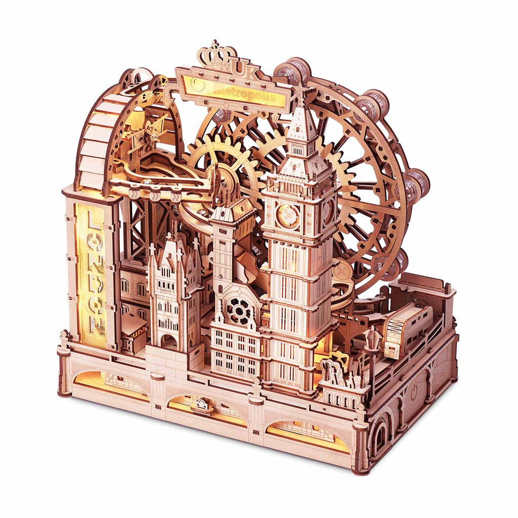 London inspired wooden marble run kit 