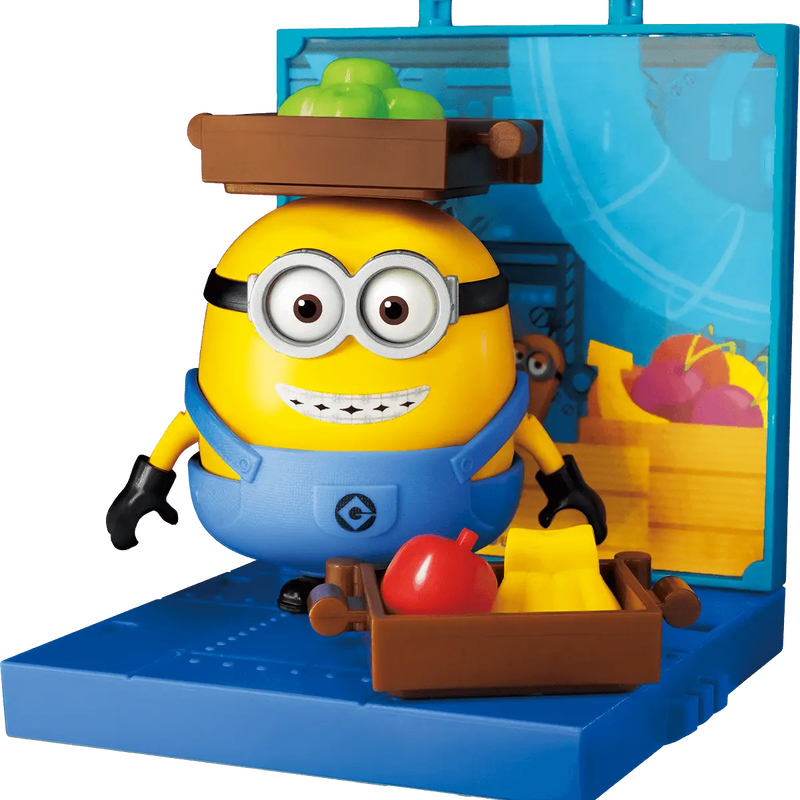 Minion Figure with containers of fruit.