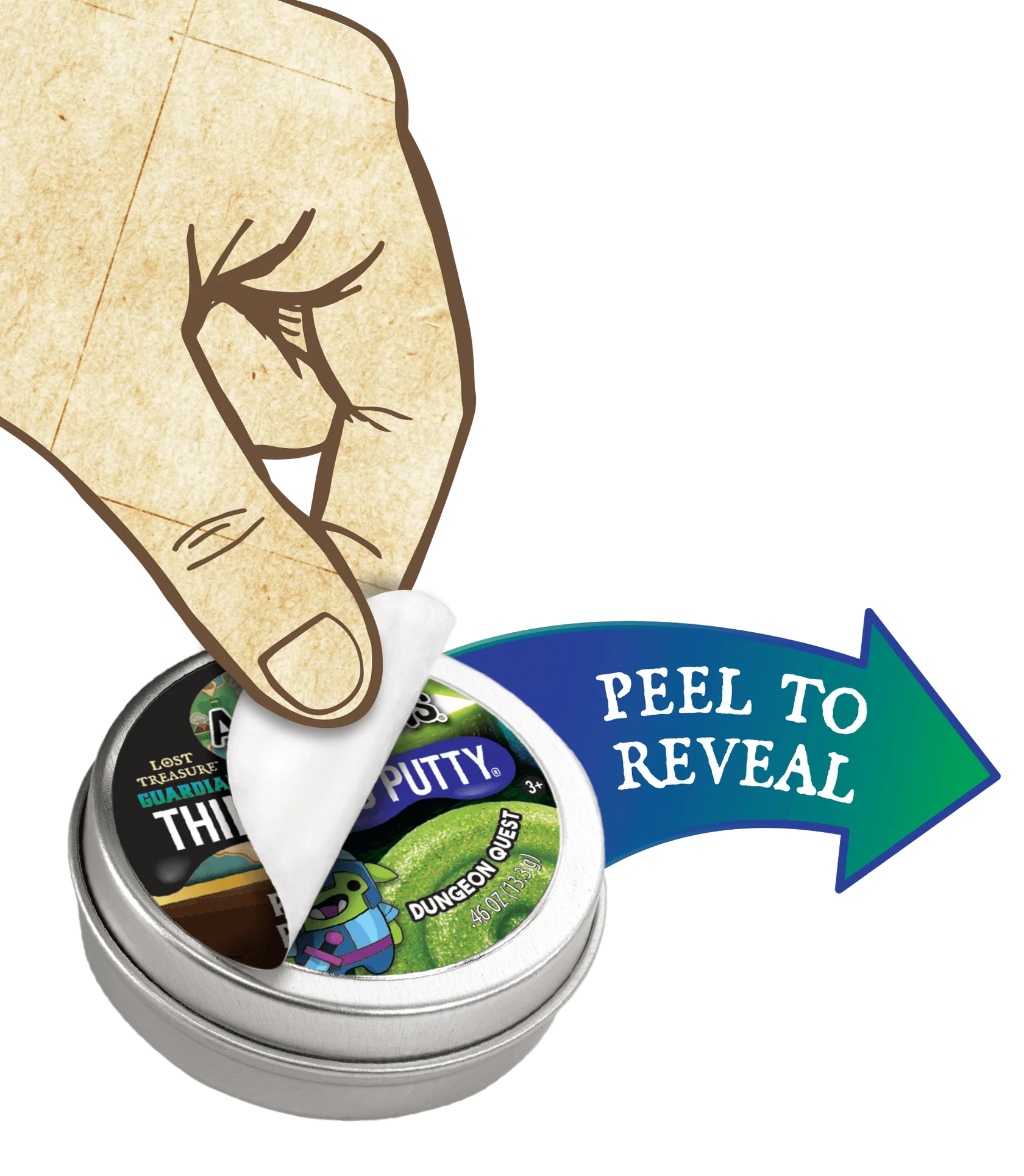 Small metal tin with label being removed.