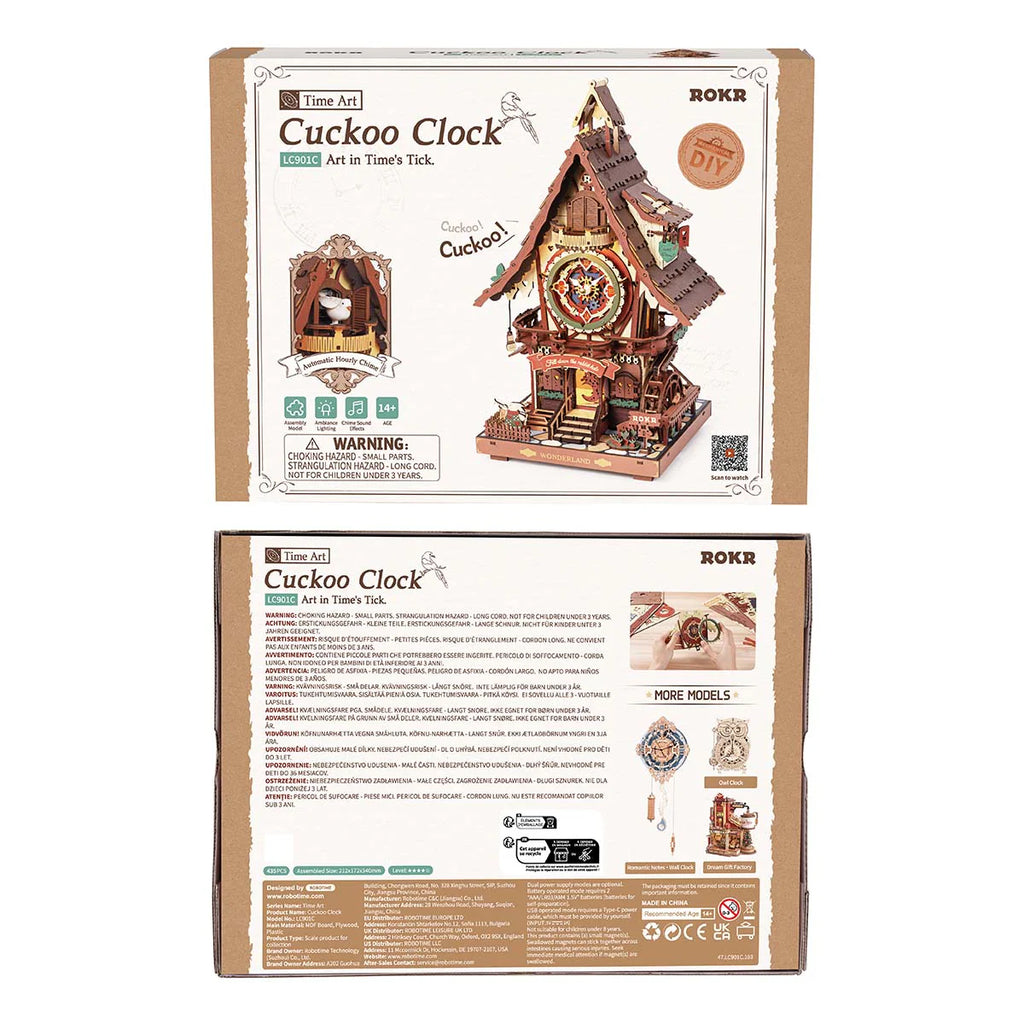 Front and back of packaging for Cuckoo clock kit