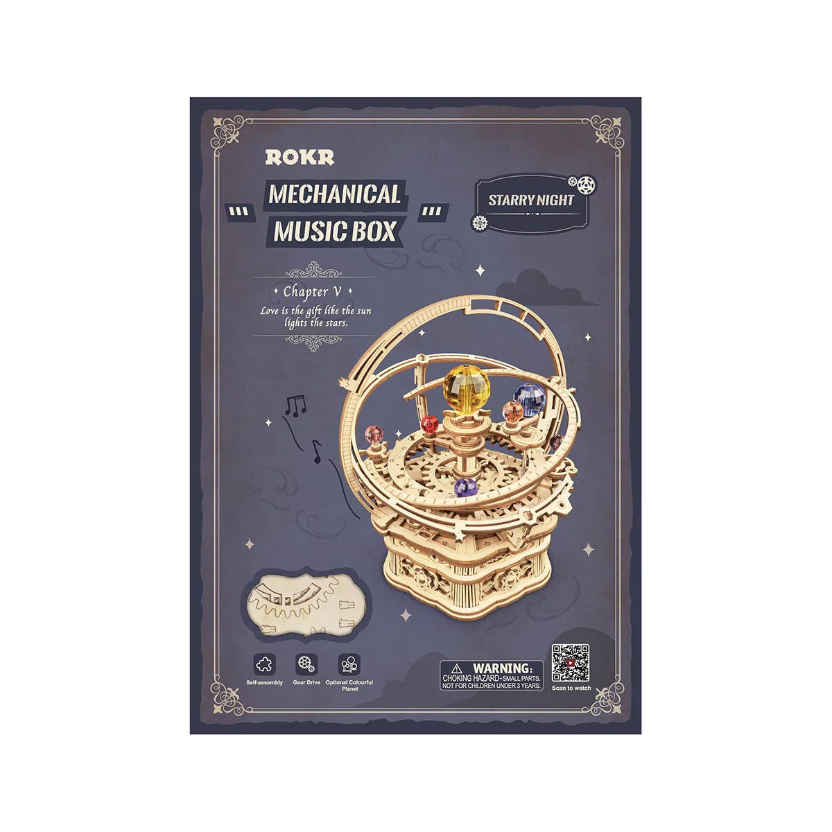 Mechanical music box packaging with ROKR branding on a white background