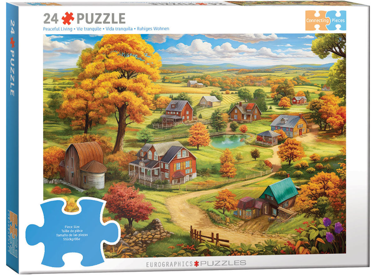 Jigsaw puzzle box with country side scene.