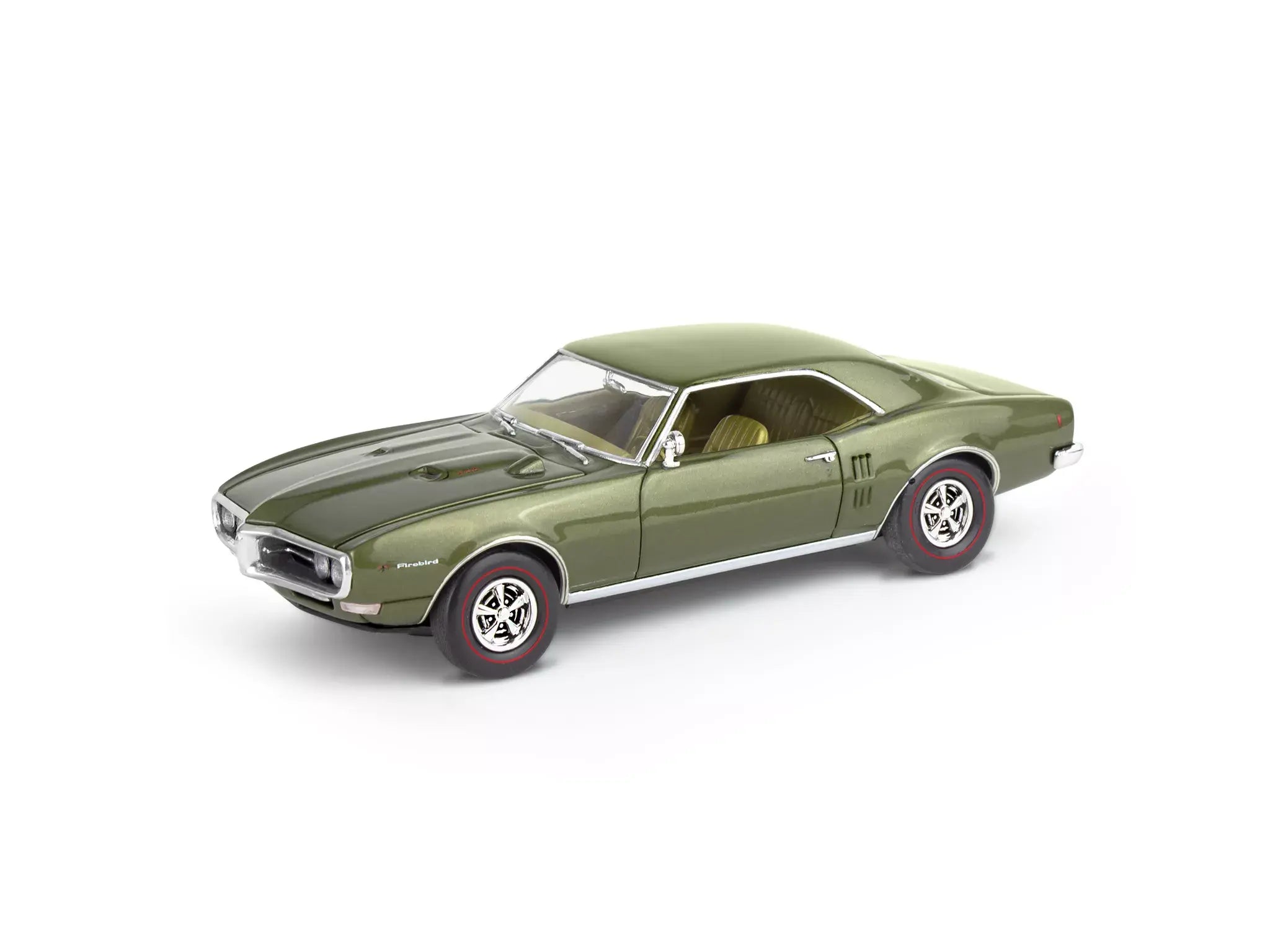 Green classic car model on a white background