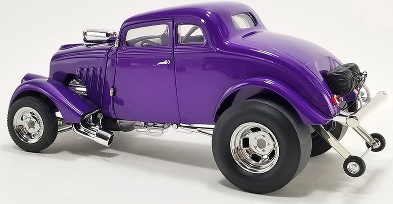 A 1/18 scale model of a 1933 Willys Gasser truck in Plum Crazy Purple color.