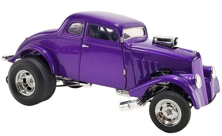 A 1/18 scale model of a 1933 Willys Gasser truck in Plum Crazy Purple color.