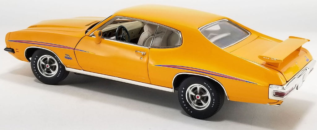1/18 scale model of a 1971 Pontiac GTO Judge in orange.