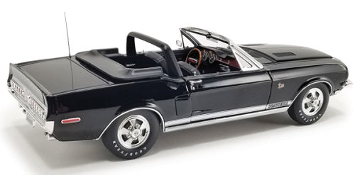 1/18 scale model car of a 1968 Shelby GT500KR in black.