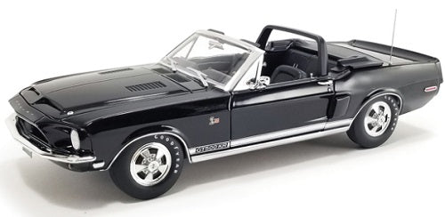 1/18 scale model car of a 1968 Shelby GT500KR in black.