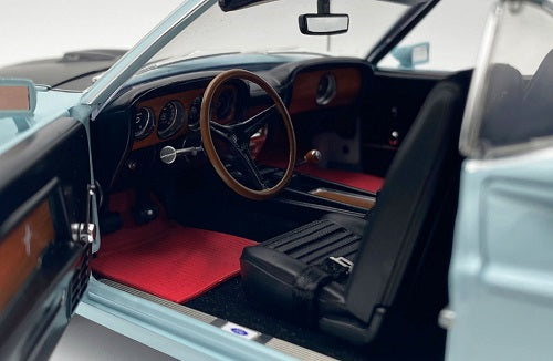 Close up interior view of 1//18 scale diecast model car.