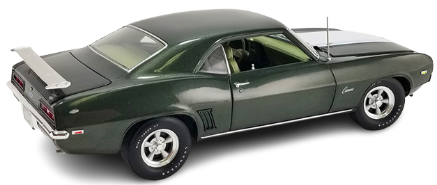 1/18 scale model of a 1969 Chevrolet Copo Camaro in green color.