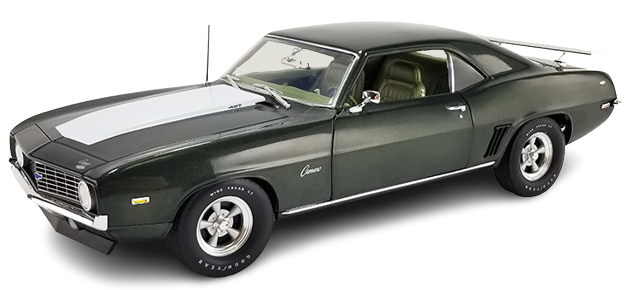 1/18 scale model of a 1969 Chevrolet Copo Camaro in green color.