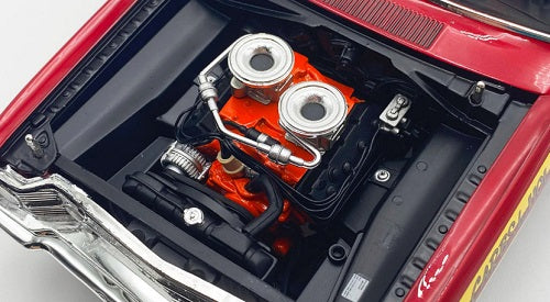 Close up of the engine in a 1/18 scale model car.