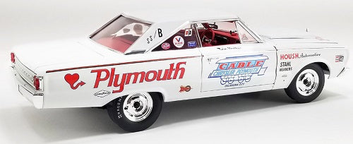 1/18 Scale model car of 1967 Plymouth Beleveder with racing graphics.