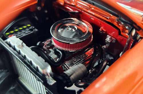 Close up of car engine in diecast model.