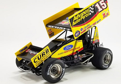 1/18 scale model of a yellow sprint car.