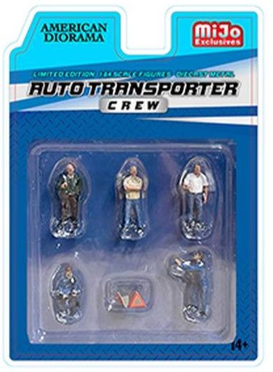 Package of 5 1/64 scale Auto transporter crew figures and 2 warning triangles
