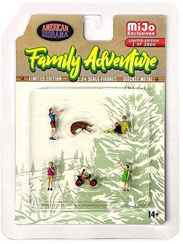 Package of 4 1/64 scale figures, dog and tricycle.