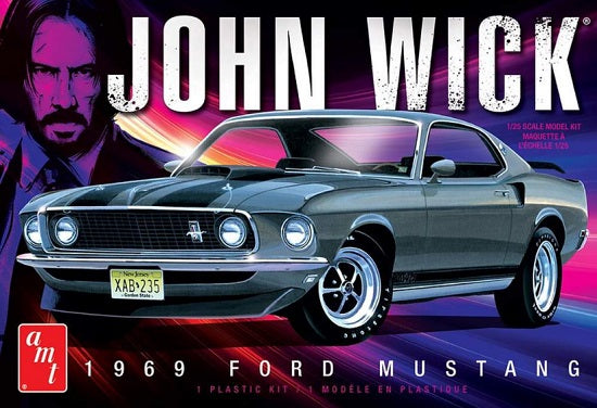 Box art for 1969 Ford Mustang  with John Wick character behind.