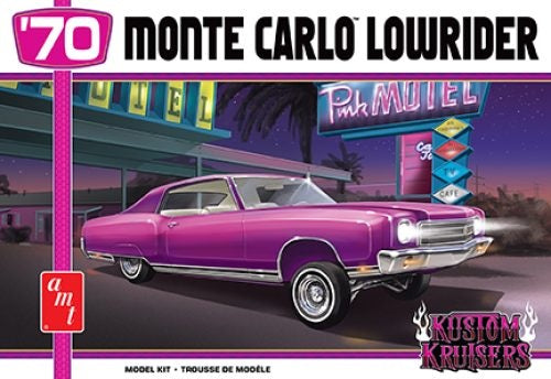 Box art for a 1970 Monte Carlo Lowrider model kit from AMT.