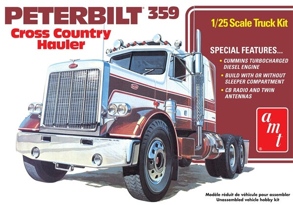Box art for a model kit of a Peterbilt 359 from AMT.