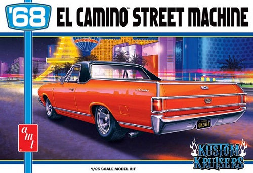Model kit box for a '68 El Camino Street Machine with a colorful cityscape background.