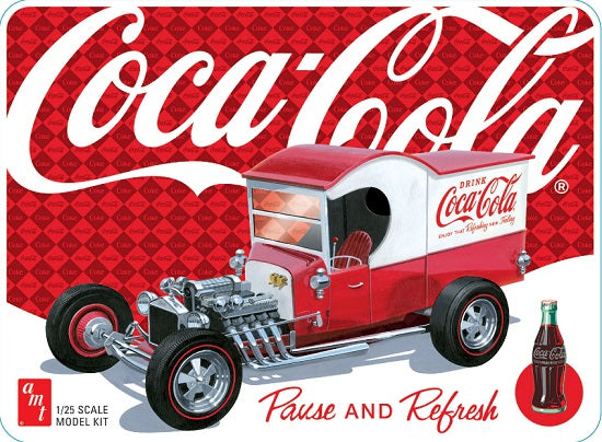 Modified 1925 Ford Model T painted red and white with vintage Coca Cola branding.