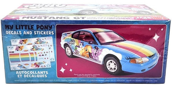 Side of box showing Ford Mustang with My Little Pony graphics on the side and My Little Pony decal sheets