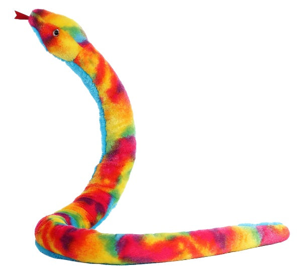 Colorful plush snake toy.