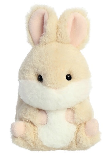 Round light brown bunny with ears pointed up.