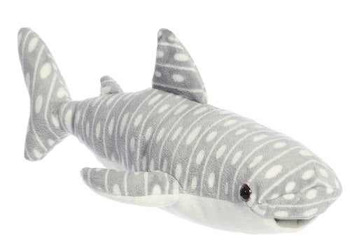 Plush Whale shark with white lines and spots across back and fins.