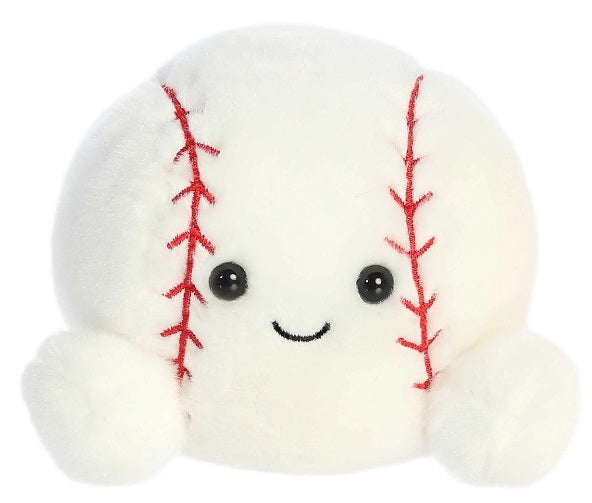 Baseball shaped plush with a smile.