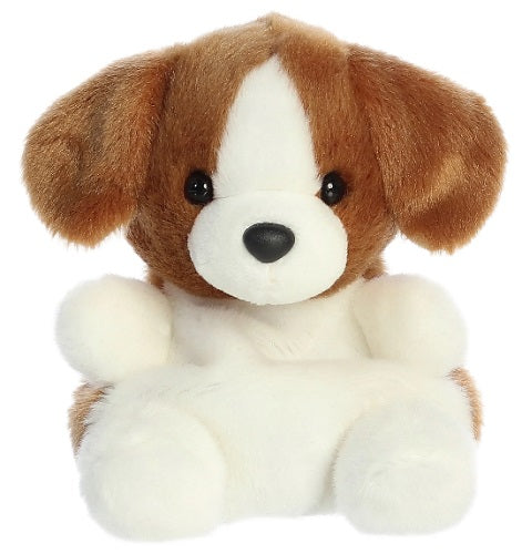 White and brown Plush dog.
