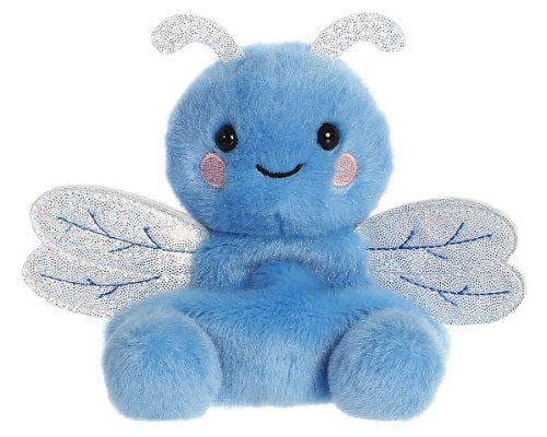 Blue Dragonfly with feet and silver wings and antenna.