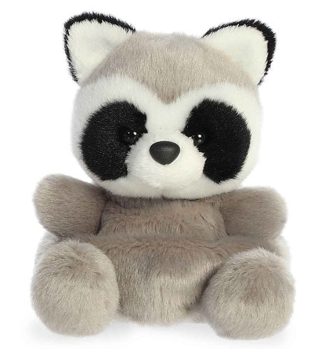 Plush toy raccoon on a white background