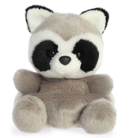 Plush toy raccoon on a white background
