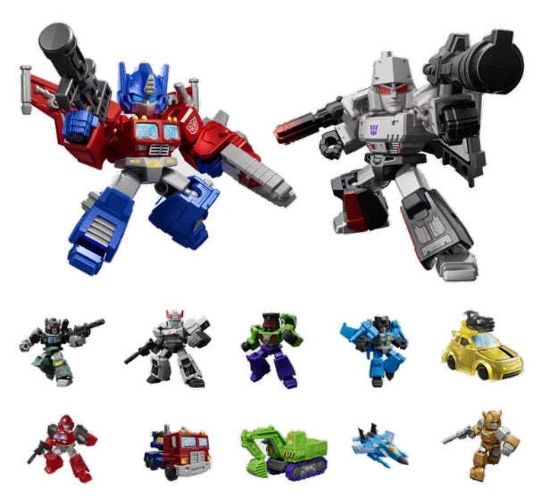 Collection of assembled Transformers kits.