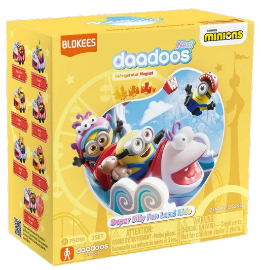 Yellow package with Minions characters in a roller coaster ride.