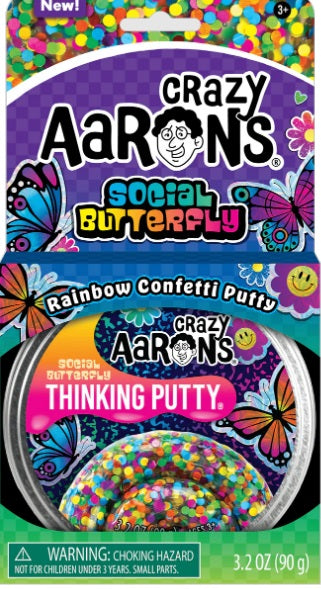 Package of clear putty with colorful circles mixed in.