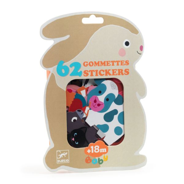 Rabbit shaped package of animal stickers.