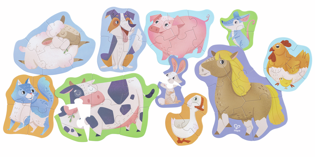Set of 10 farmyard friends kids jigsaw puzzles.